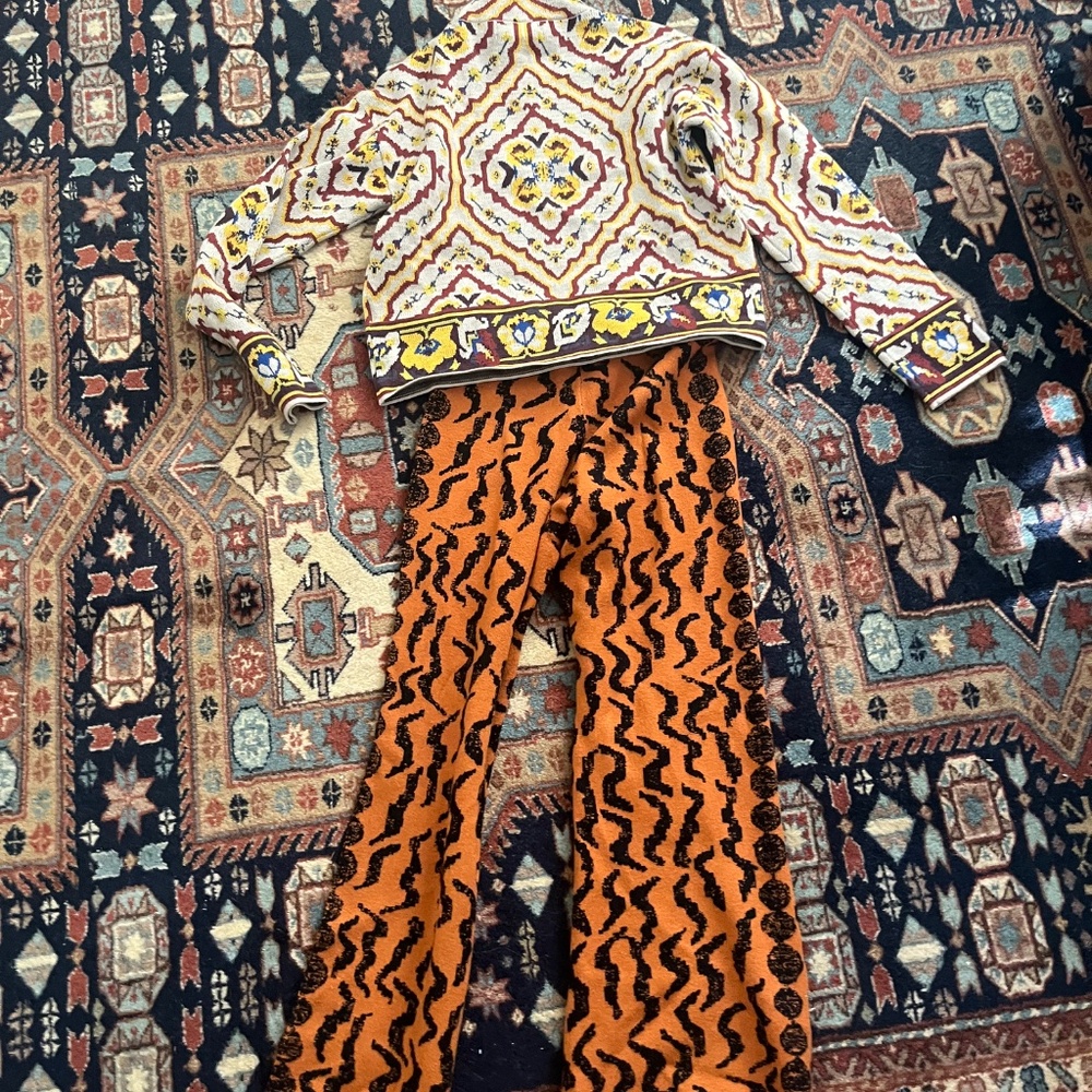 Anthropologie Sweater Set 2 piece Mod Print tribal orange cream XS - Picture 10 of 10